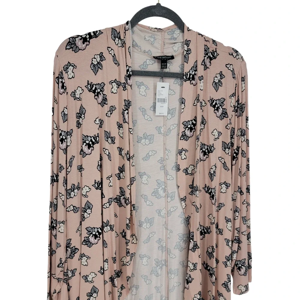 Lane Bryant Women's Size 22/24 Floral Open Front Pink Cardigan - Picture 3 of 8